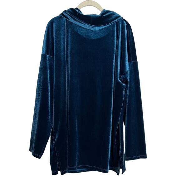 Jones New York Signature Velvet Tunic Womens XL Teal Cowl Neck Long Sleeve - Picture 3 of 5